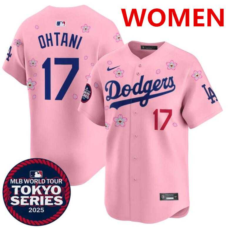 Women%27s Los Angeles Dodgers #17 Shohei Ohtani Pink 2025 Tokyo Series Limited Stitched Jersey Dzhi